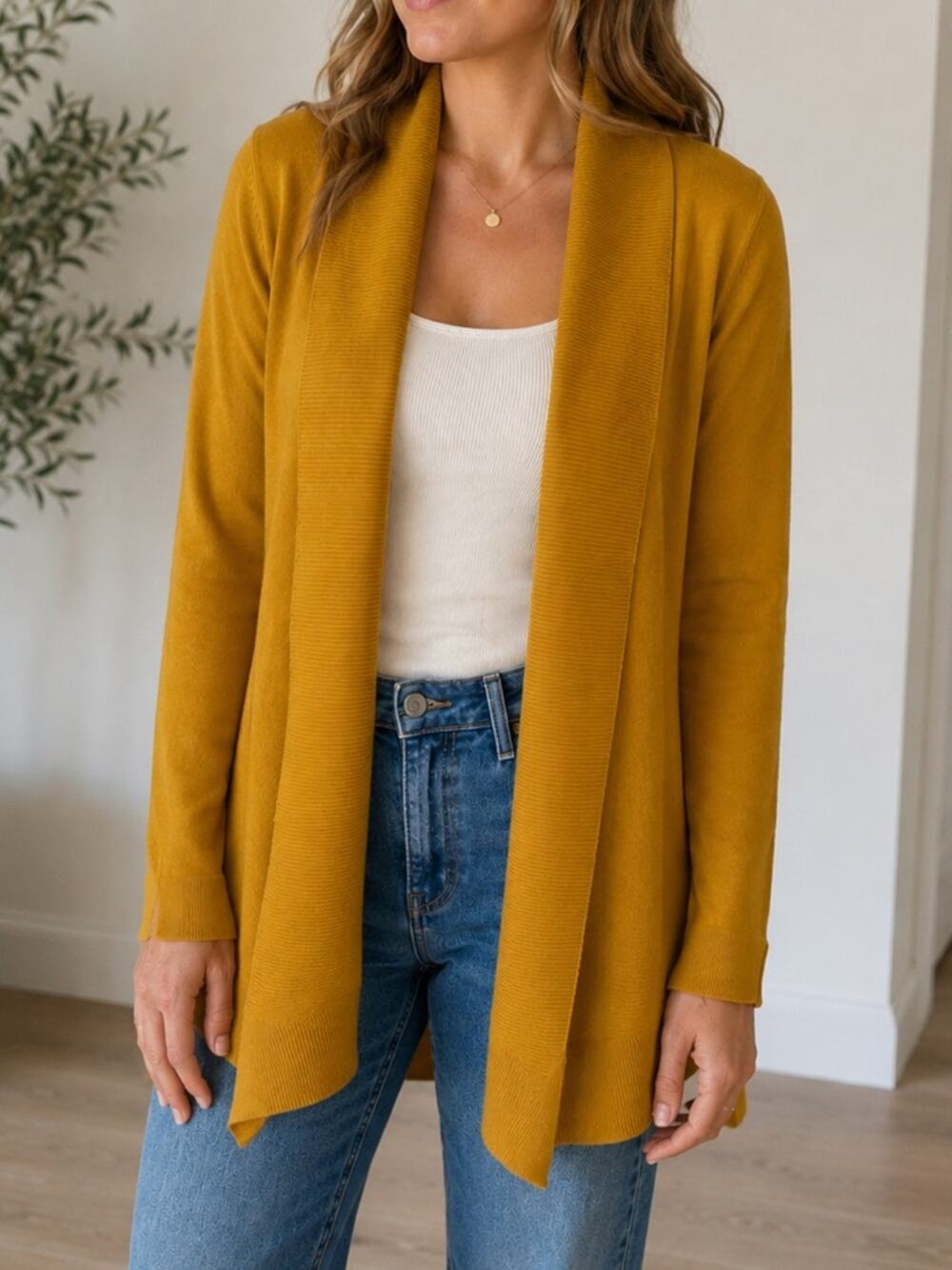 Philosophy Mustard Yellow Draped Open Front Waterfall Cardigan Medium